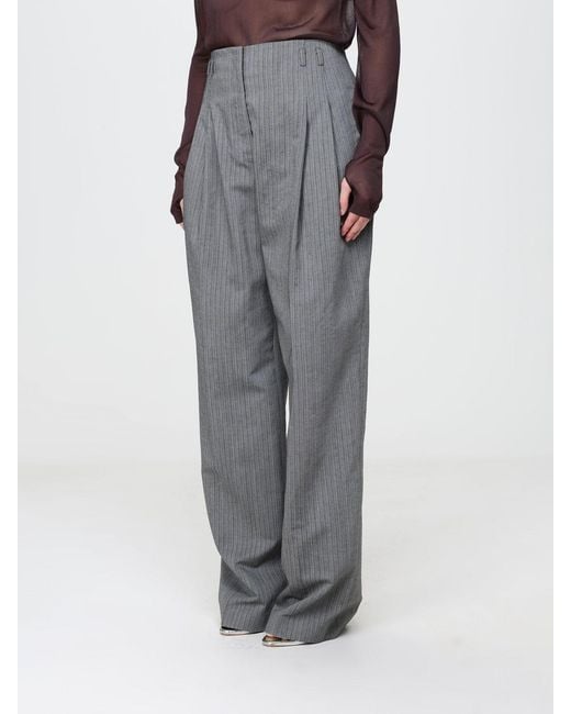 Alberta Ferretti Gray High-Waisted Chevron Wool-Blend Palazzo Trousers