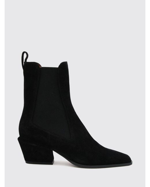Paris Texas Black Bettina Suede Western Chelsea Boots With Mid Flared Heel