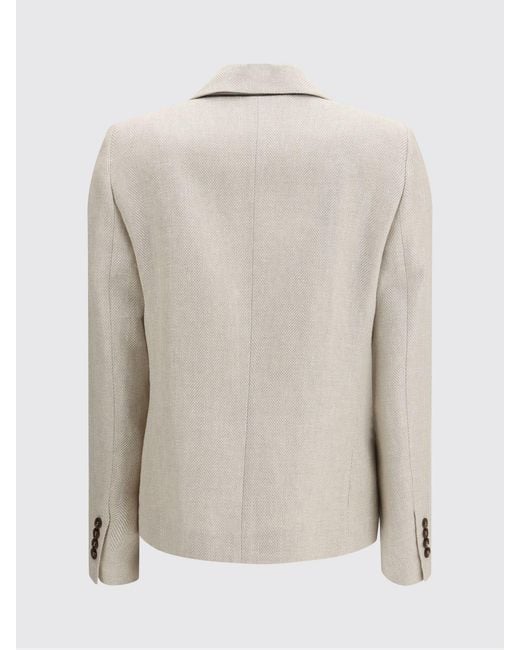 Brunello Cucinelli Natural Double Breasted Linen And Cotton Blazer