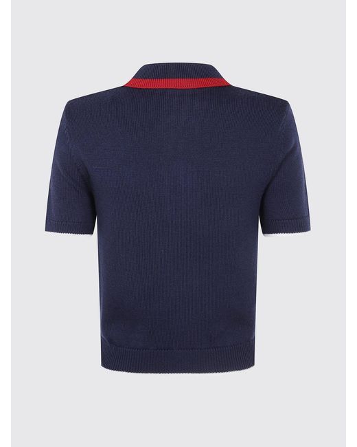 Casablanca Blue Wool Knit Polo Shirt With Zip And Contrast Trims