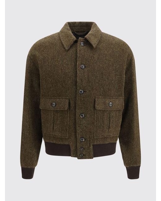 Valstar Brown Wool Bomber Jacket With Classic Collar And Patch Pockets for men