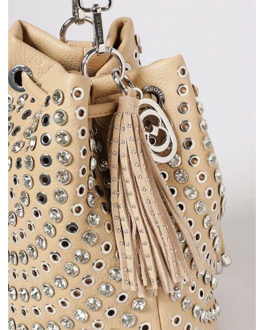 La Carrie Natural Denim Bucket Bag With Metal Eyelets And Rhinestones