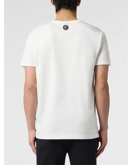 Billionaire White Cotton Crewneck T-Shirt With Tone-On-Tone Embroidered Logo for men