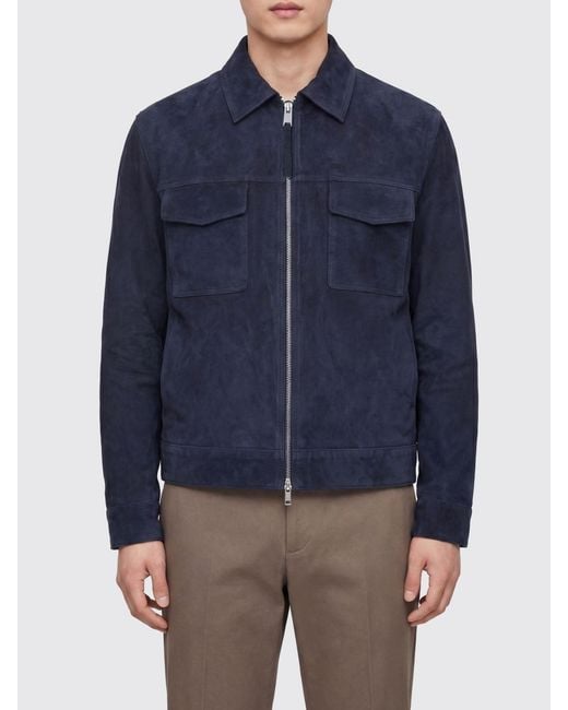 Arma Blue Suede Leather Shirt Jacket With Two-Way Zip Closure for men