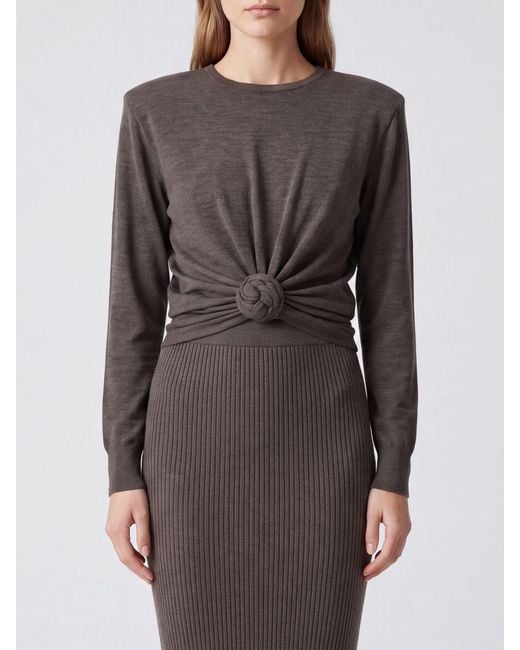 Magda Butrym Gray Cropped Wool Jumper With Flower Appliqué And Padded Shoulders