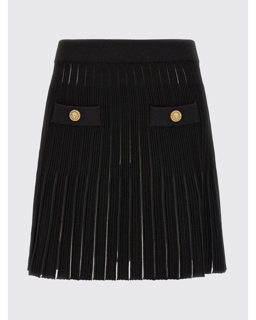 Balmain Black High-Waisted A-Line Knit Miniskirt With Jewel Buttons