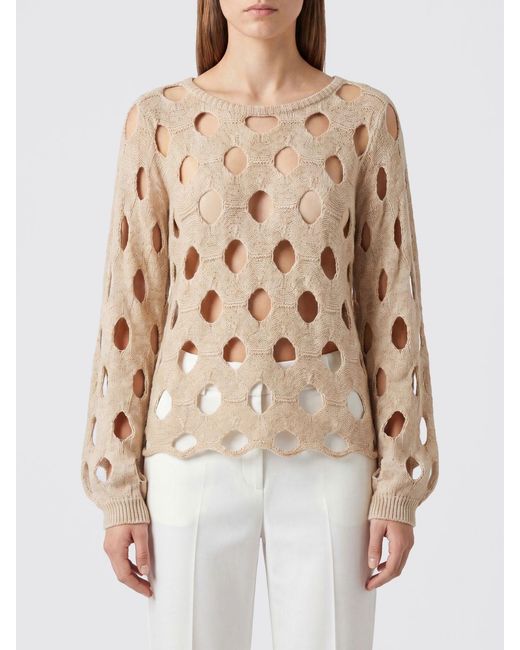 Atomo Factory Natural Open-Knit Wool Blend Jumper With Round Neck And Wavy Hem