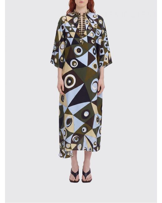 Emilio Pucci White Printed Silk Midi Dress