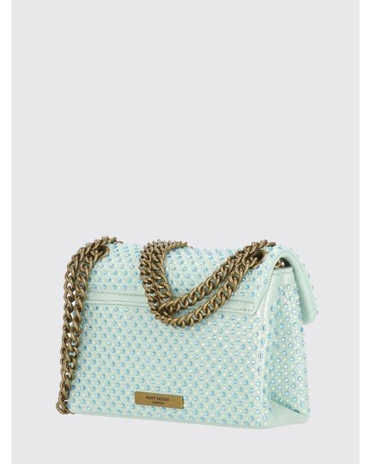 Kurt Geiger Green Kensington Chenille Bag With Rhinestones