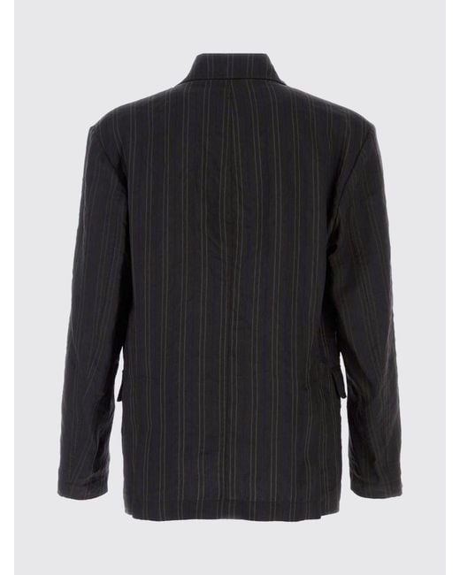 Ferragamo Blue Pinstriped Linen Blend Single-Breasted Blazer for men