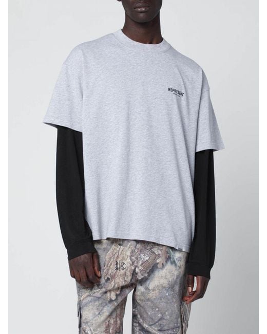 Represent Gray Cotton Logo T-Shirt for men