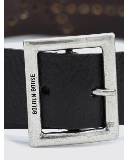 Golden Goose Deluxe Brand White Leather And Pony Hair Belt With Studs And Engraved Logo Buckle