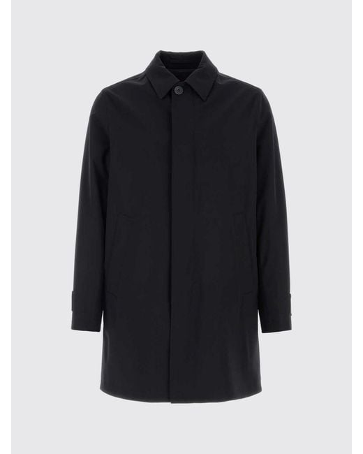 Herno Blue Short Technical Fabric Trench Coat With Classic Collar And Back Vent for men