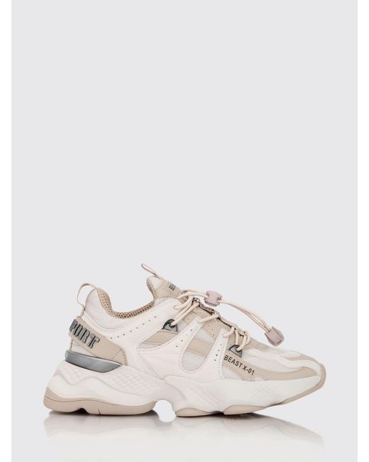 Philipp Plein Natural Runner Beast X-01 Leather And Mesh Sneakers With Drawstring Closure for men