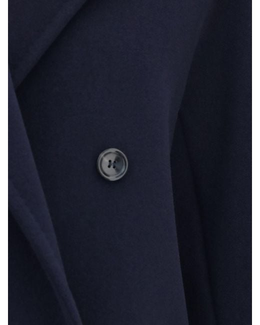 Max Mara Blue Double-Breasted Wool Caban Coat With Relaxed Fit And Lapel Collar
