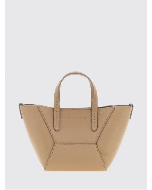 Brunello Cucinelli Natural Bc Duo Hammered Leather Handbag