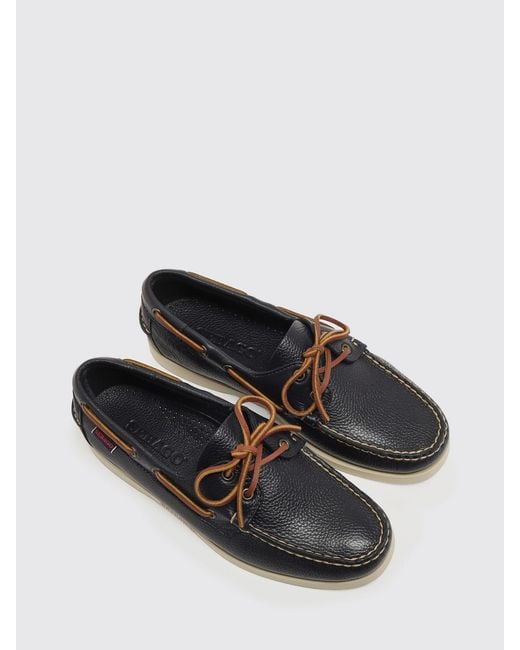 Sebago White Portland Hammered Leather Boat Loafers for men