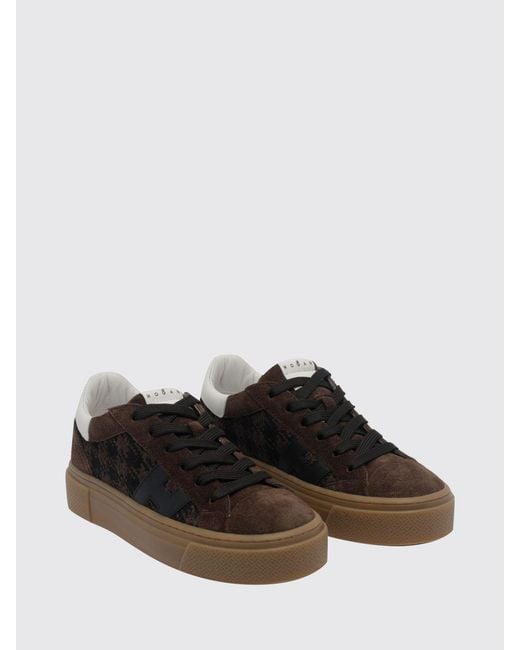 Hogan White H705 Leather And Suede Sneakers With A Bicolor Houndstooth Pattern