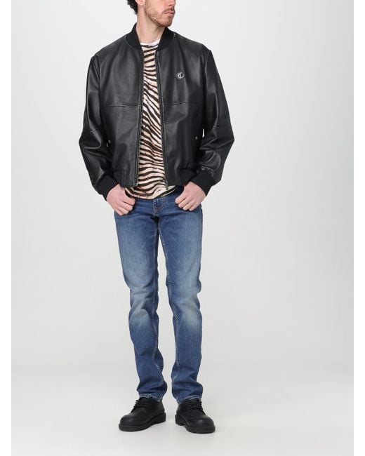 Just Cavalli Black Leather Bomber Jacket for men