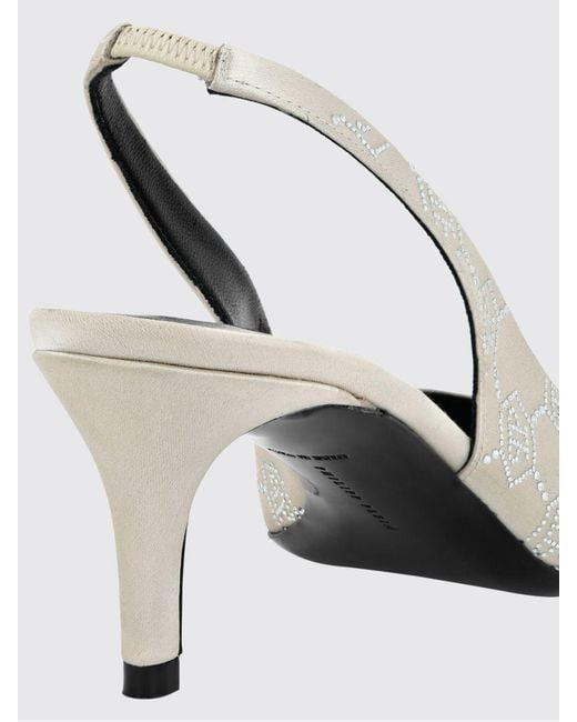 Philipp Plein White Satin Slingback Pumps With Hexagon Logo And Mid Heel