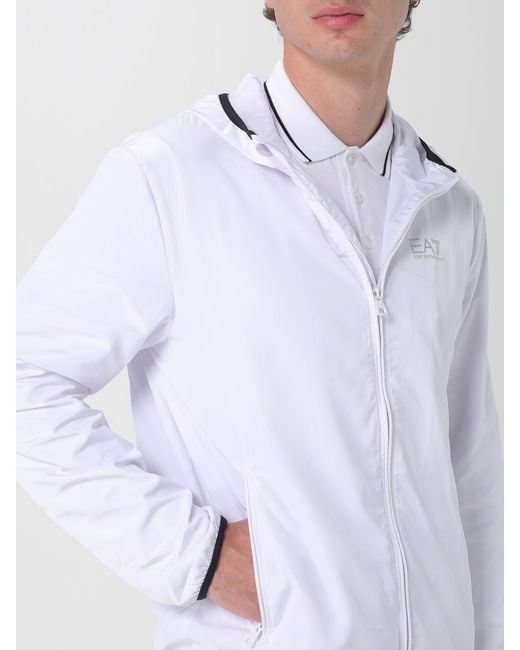EA7 White Lightweight Hooded Jacket With Zip Closure And Practical Pockets for men