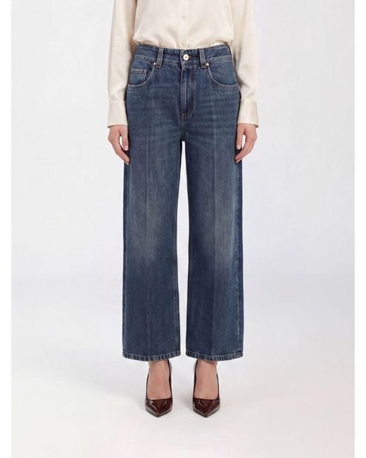 Brunello Cucinelli Blue Wide-Leg Cropped Jeans