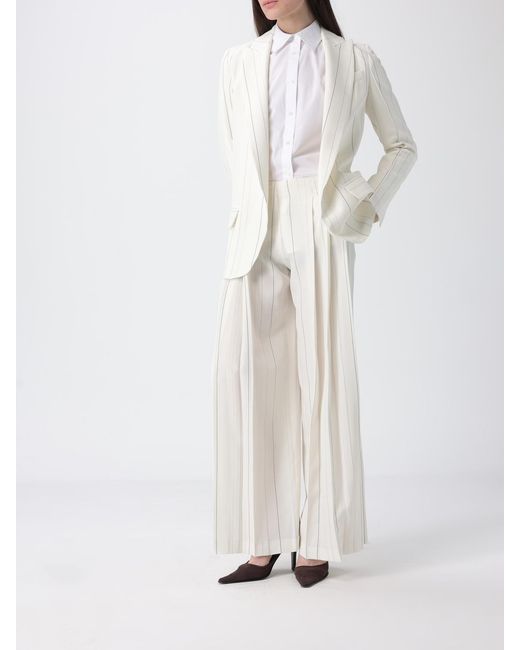 Semicouture White Adelina Pleated Pinstripe Viscose Trousers
