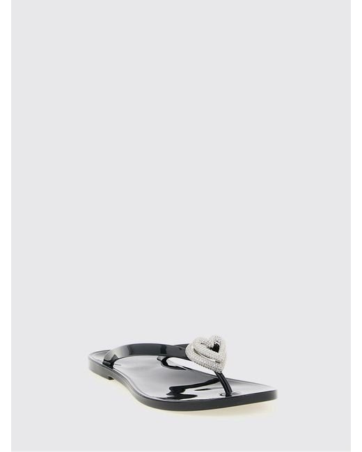 Mach & Mach White Pvc Flip Flops With Rhinestone Hearts