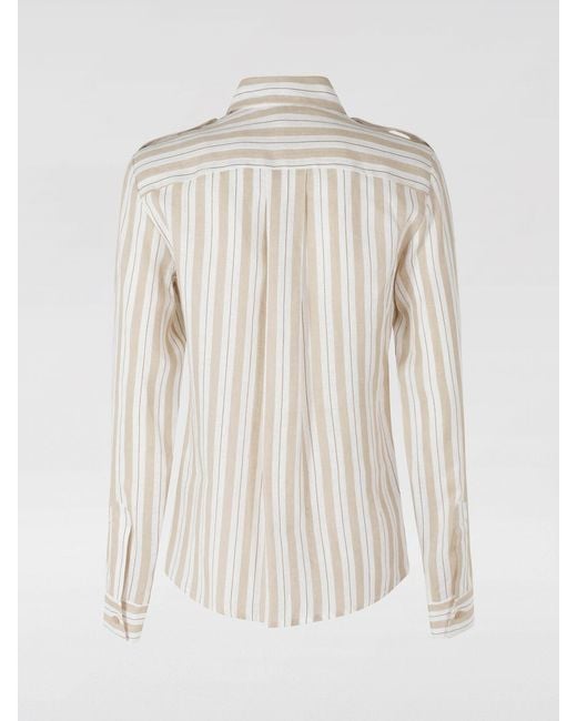 Semicouture White Striped Slim Fit Cotton Shirt With Shoulder Epaulettes