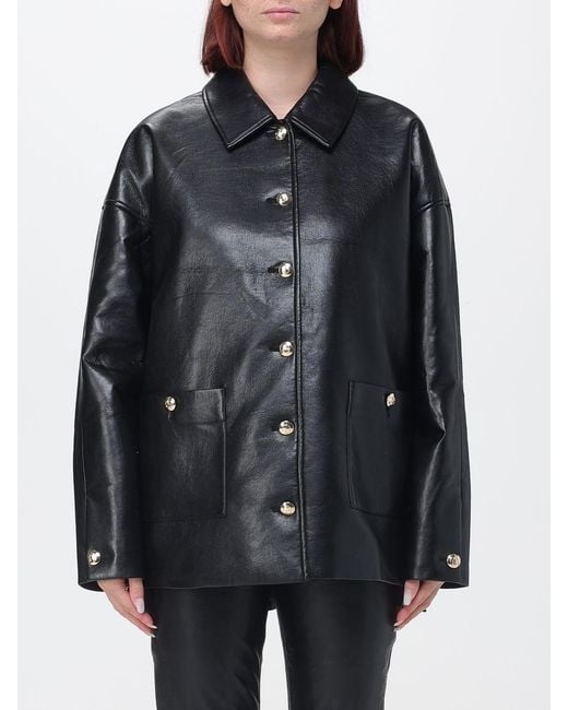 Anine Bing Black Luca Recycled Leather Shirt Jacket With Metal Buttons