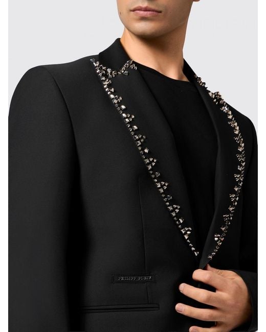 Philipp Plein Black Single-Breasted Virgin Wool Blend Blazer for men