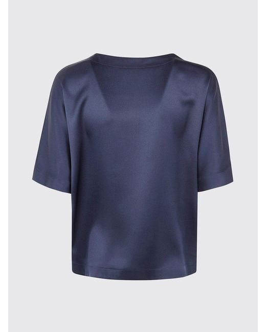 Giorgio Armani Blue Silk Crew Neck Blouse