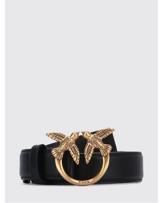 Pinko White Leather Belt With Metal Love Birds Logo Buckle