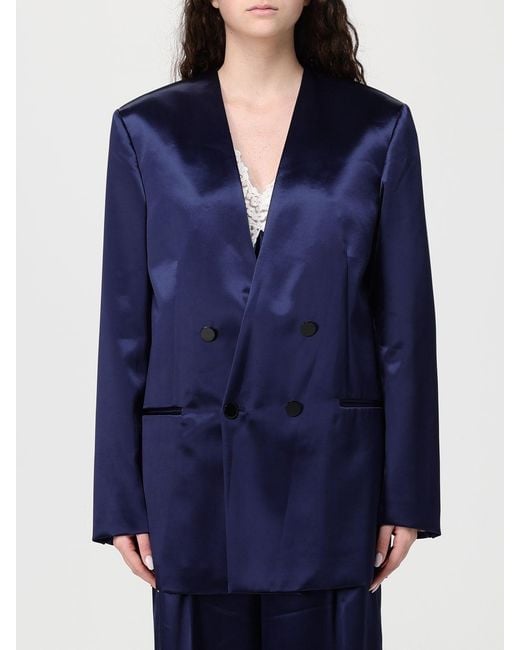 Alberta Ferretti Blue Double-Breasted Satin Blazer