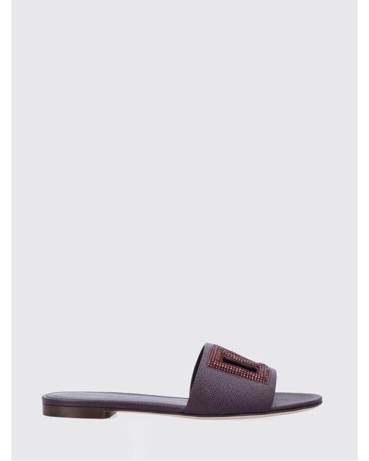 Dolce & Gabbana Purple Dolce &Amp Gabbana Grained Leather Sliders With Rhinestone Monogram