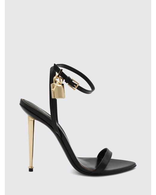 Tom Ford Black Padlock Leather Sandals With Stiletto Heel And Lock Detail