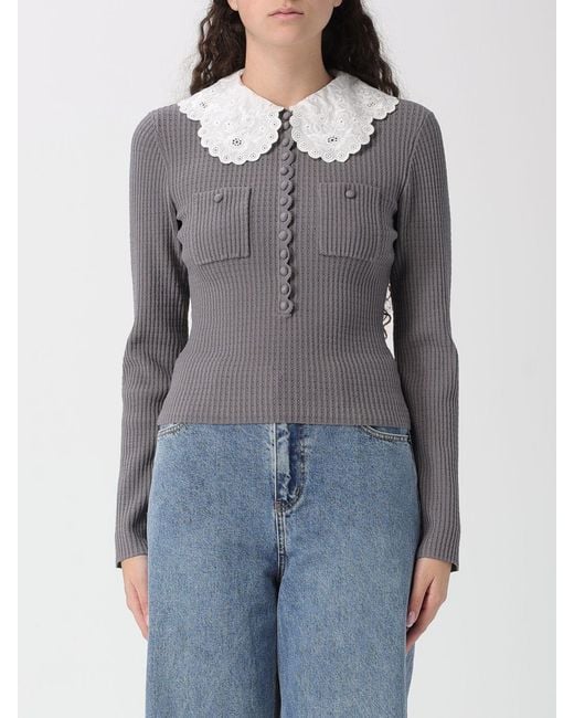 Self-Portrait Gray Cotton Knit Top