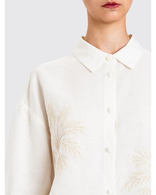Twinset White Linen Blend Shirt With Embroidery