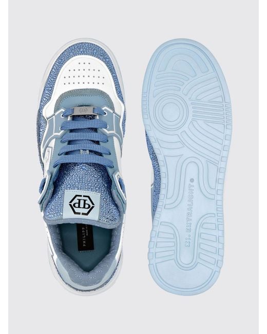 Philipp Plein Blue Leather And Rubber Rhinestone Sneakers for men