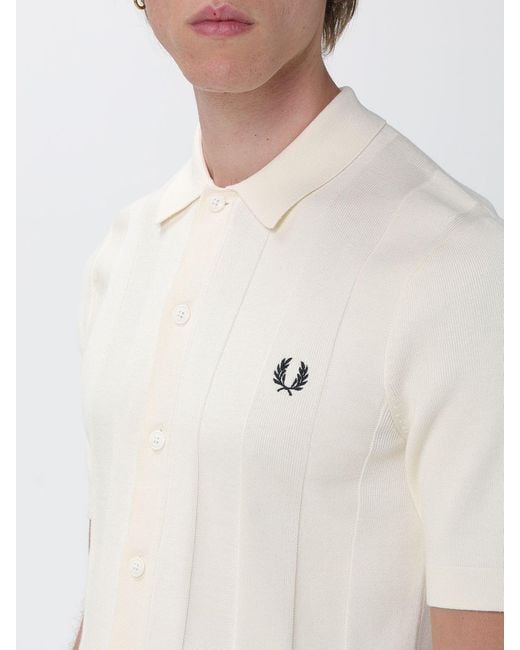 Fred Perry White Slim Fit Short-Sleeved Knit Shirt With Embroidered Logo for men