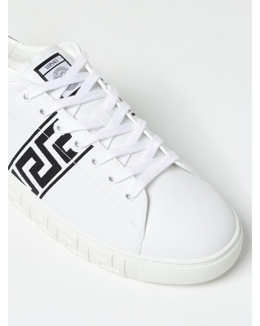 Versace White Synthetic Leather Sneakers With Embroidered Greca for men