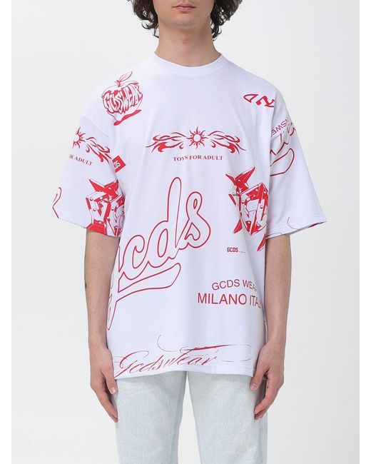 Gcds White Printed Cotton Oversized T-Shirt for men