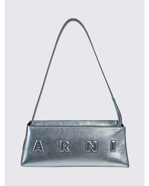 Marni Blue Museo Laminated Leather Shoulder Bag