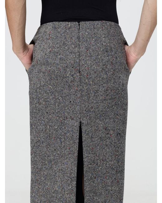 N°21 Gray Abstract Print Virgin Wool Midi Pencil Skirt With Asymmetric Hem