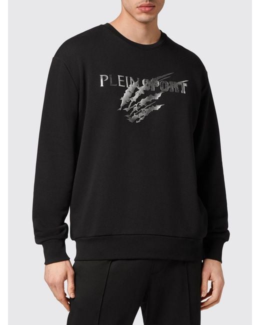 Philipp Plein Black Dropped Shoulder Laminated Logo Cotton Sweatshirt for men