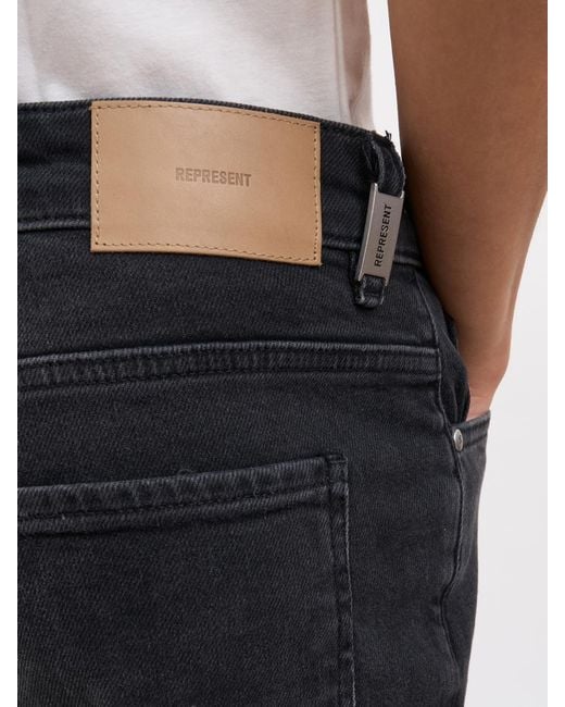 Represent Black Cotton Denim Flared Jeans for men