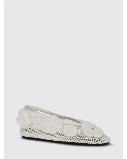 Ganni White Jenny Perforated Viscose Ballet Flats With Floral Appliqué