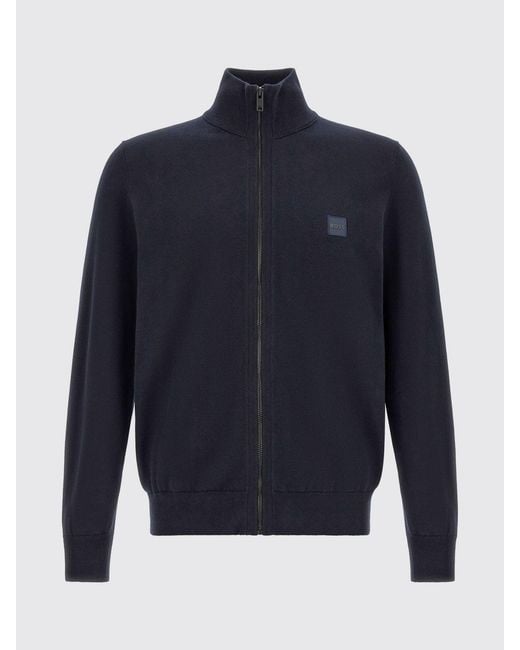 Boss Blue Cotton And Cashmere Turtleneck Zip-Up Jumper for men