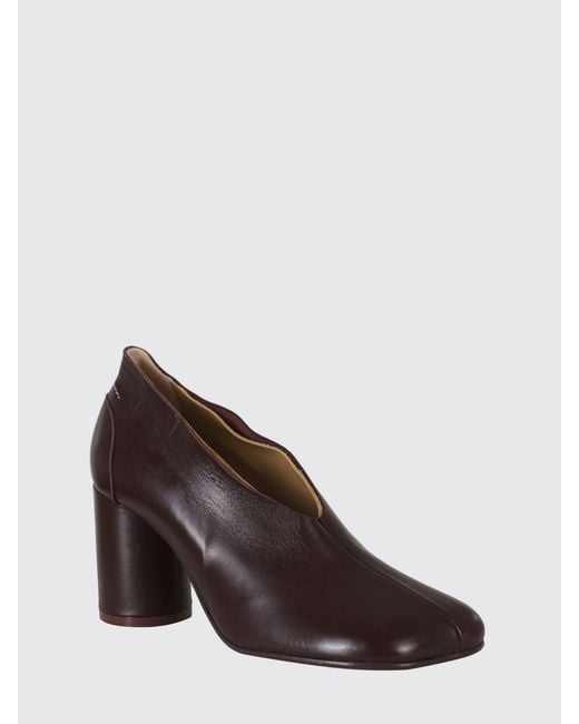 MM6 by Maison Margiela Brown Anatomic Court Leather Pumps With Cylindrical Heel