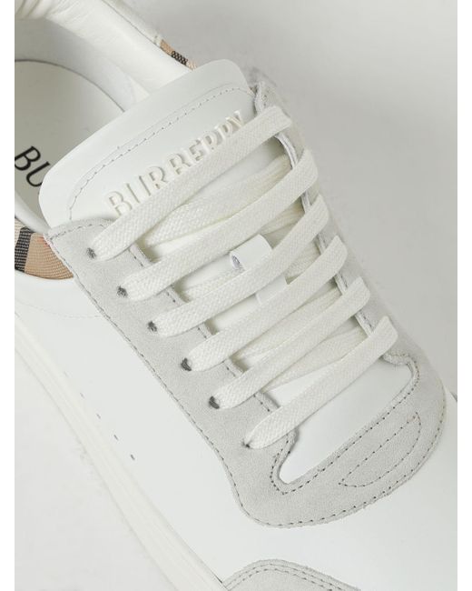 Sneakers Stevie in canvas check e pelle di Burberry in White da Uomo